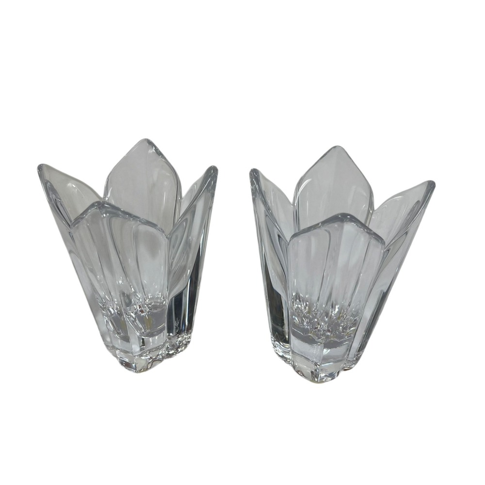 Orrefors Sweden Heavy Crystal Vase Lot of 2 Flower Tulip